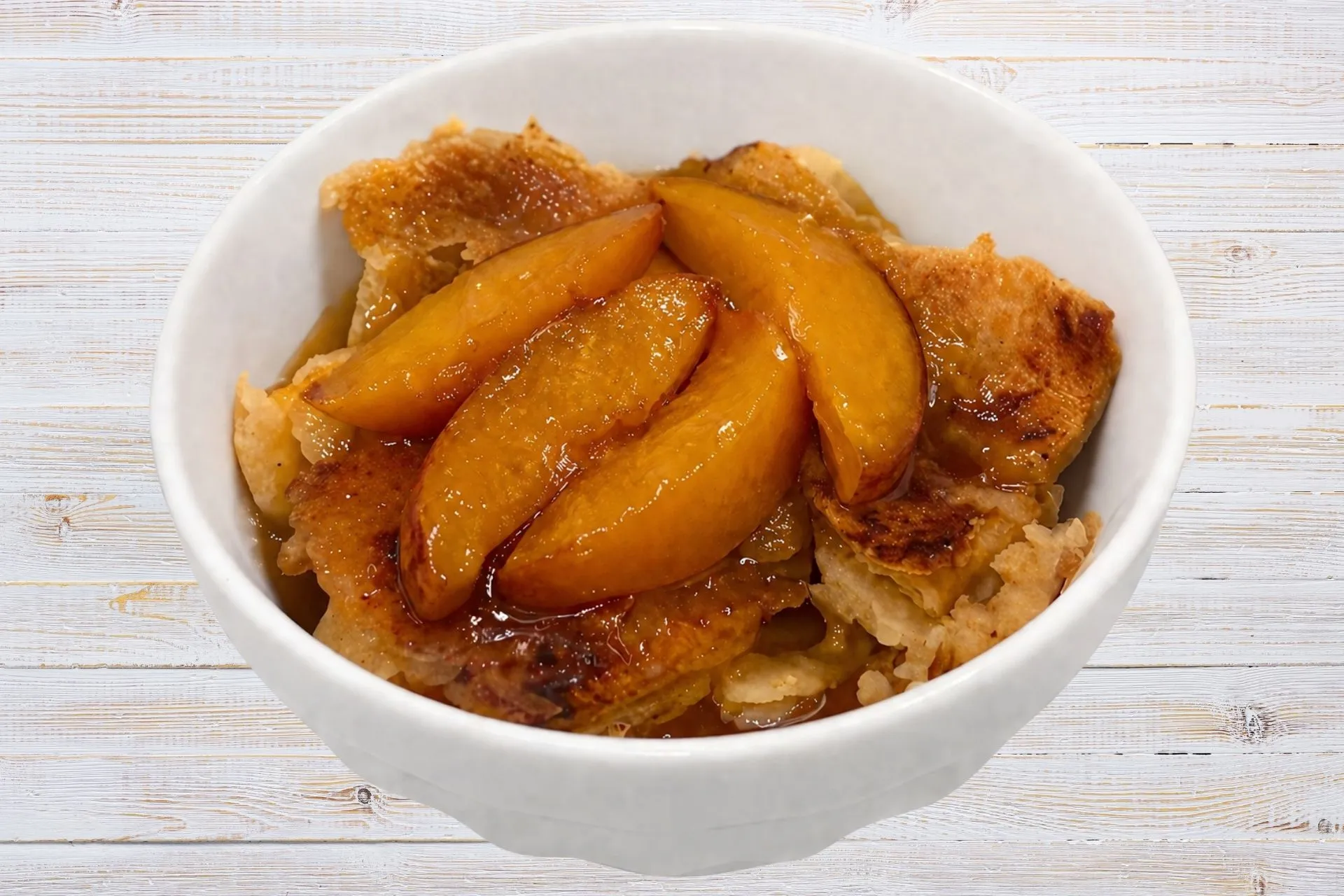 Peach Cobbler with peaches on top